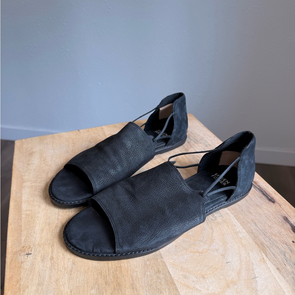 Eileen Fisher black suede leather avarcas sandals slides women’s shoes 9 - Picture 10 of 10